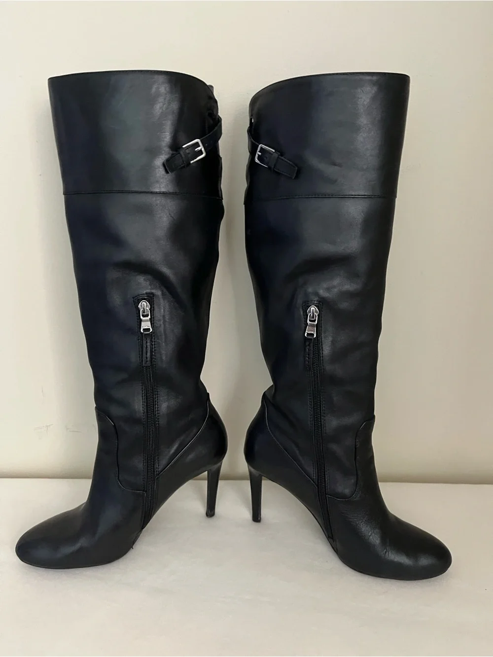 Ralph Lauren Black Leather Over-the-Knee Stiletto Boots
